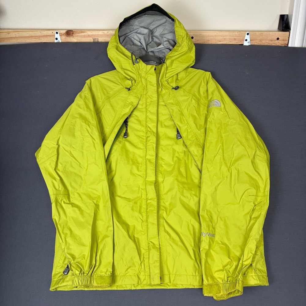 The North Face Womens Lime Green Hooded HyVent Waterproof Rain Jacket Size Large